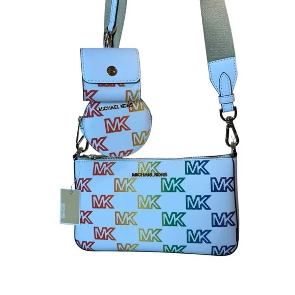 NWT MICHAEL KORS MULTI LOGO CAMERA BAG – RAINBOW PRINT CROSSBODY WITH COIN POUCH - Picture 2 of 6